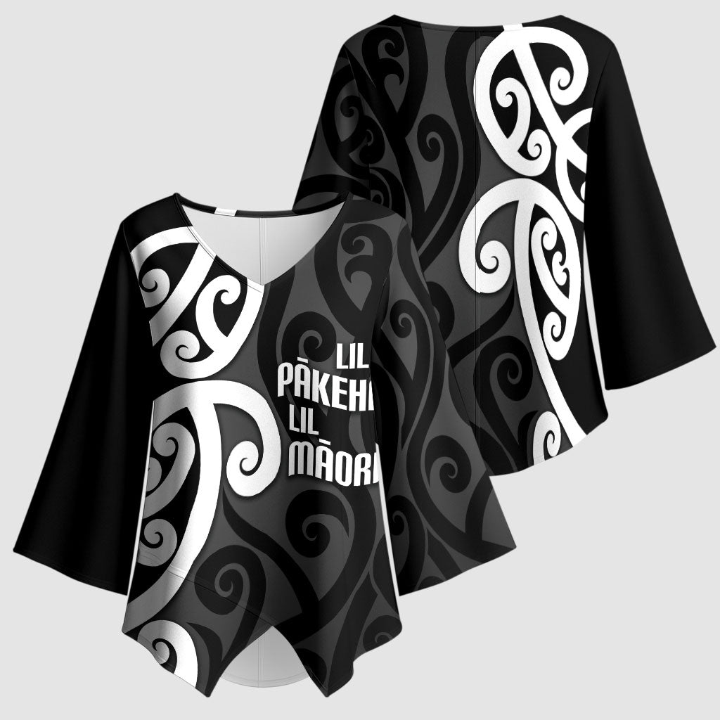 Lil Pakeha Lil Maori New Zealand Kimono Sleeve Blouse Kiwi Proud Mangopare Pattern