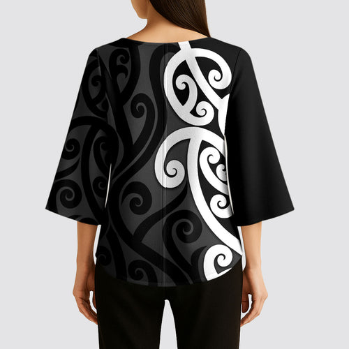 Lil Pakeha Lil Maori New Zealand Kimono Sleeve Blouse Kiwi Proud Mangopare Pattern