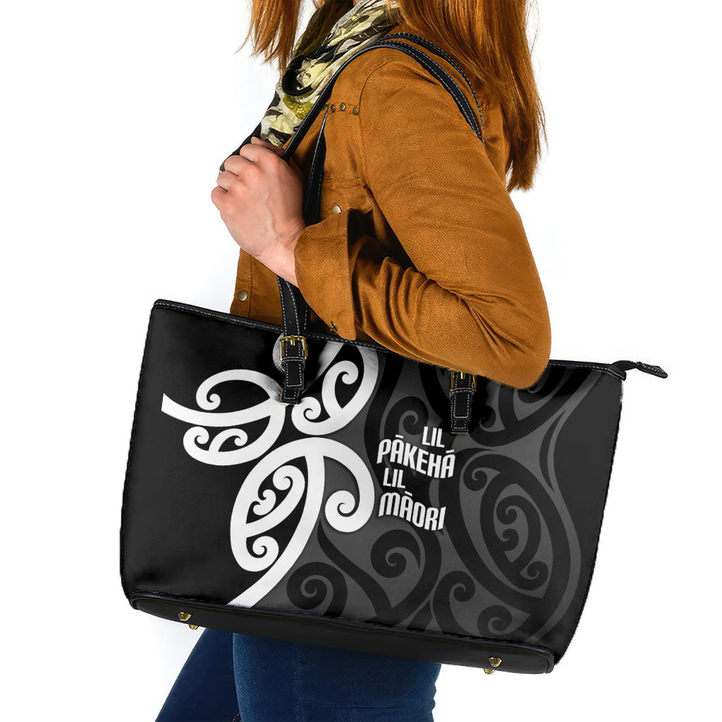 Lil Pakeha Lil Maori New Zealand Leather Tote Bag Kiwi Proud Mangopare Pattern