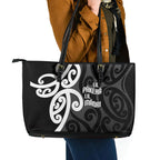 Lil Pakeha Lil Maori New Zealand Leather Tote Bag Kiwi Proud Mangopare Pattern