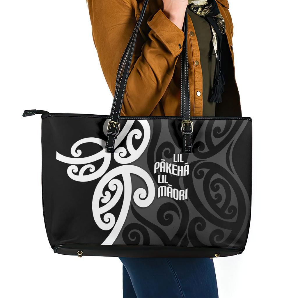 Lil Pakeha Lil Maori New Zealand Leather Tote Bag Kiwi Proud Mangopare Pattern