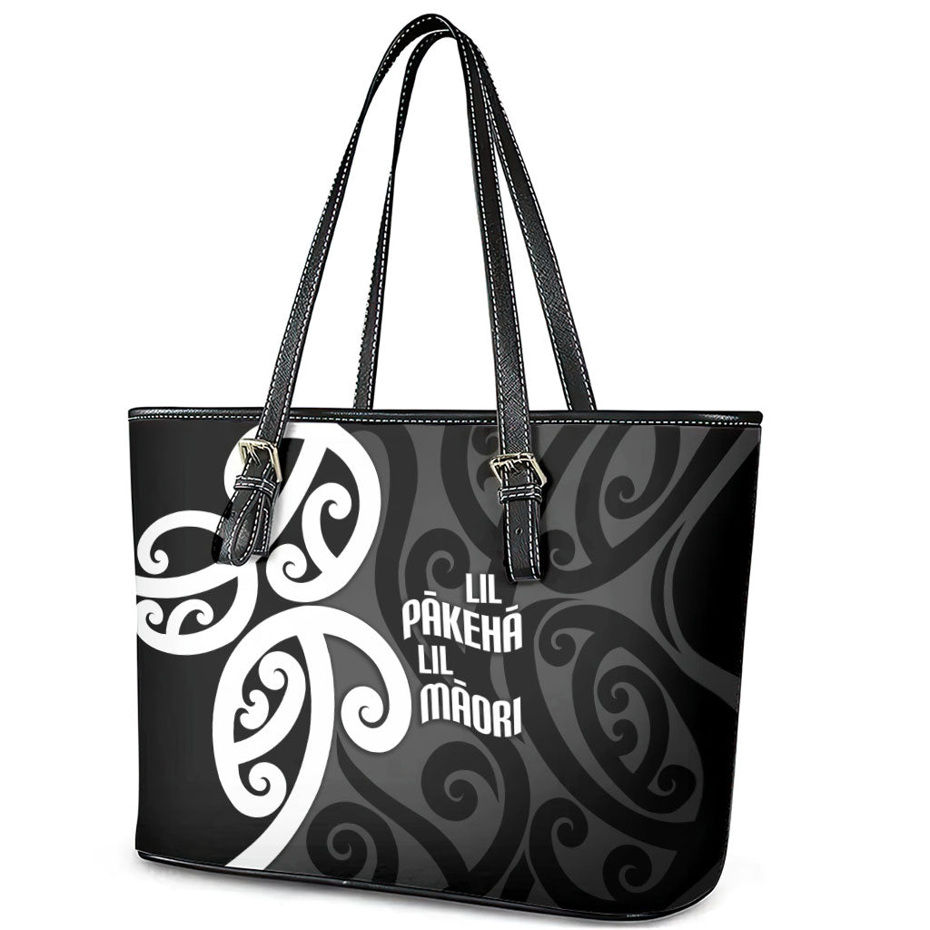 Lil Pakeha Lil Maori New Zealand Leather Tote Bag Kiwi Proud Mangopare Pattern