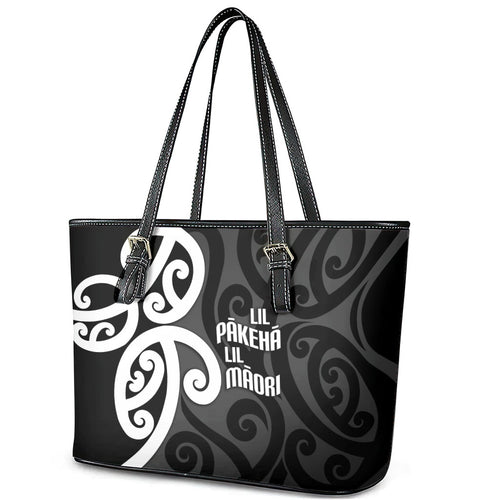 Lil Pakeha Lil Maori New Zealand Leather Tote Bag Kiwi Proud Mangopare Pattern
