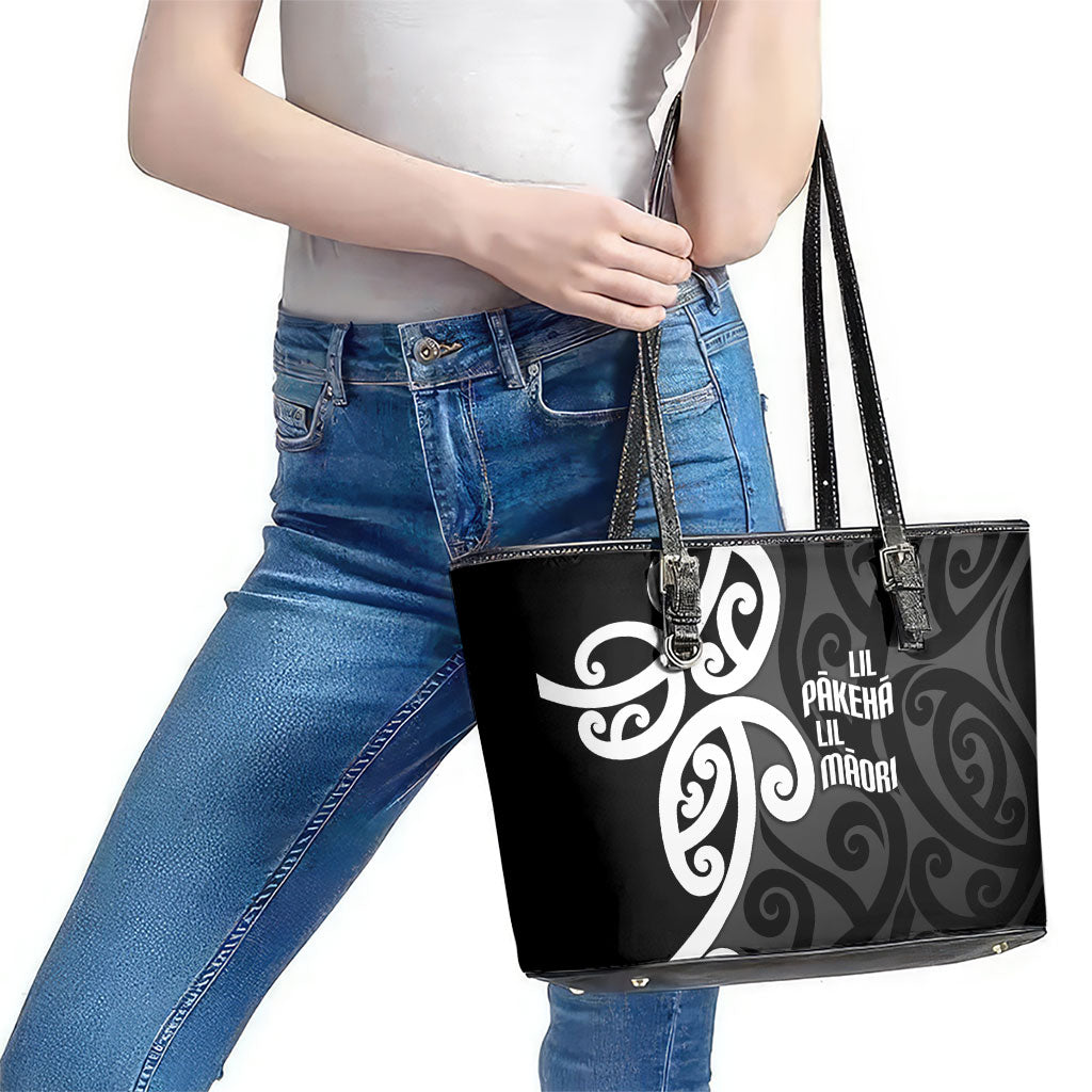 Lil Pakeha Lil Maori New Zealand Leather Tote Bag Kiwi Proud Mangopare Pattern