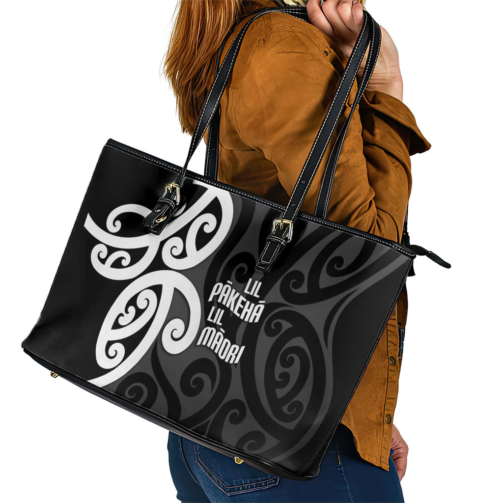 Lil Pakeha Lil Maori New Zealand Leather Tote Bag Kiwi Proud Mangopare Pattern