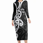 Lil Pakeha Lil Maori New Zealand Long Sleeve Bodycon Dress Kiwi Proud Mangopare Pattern