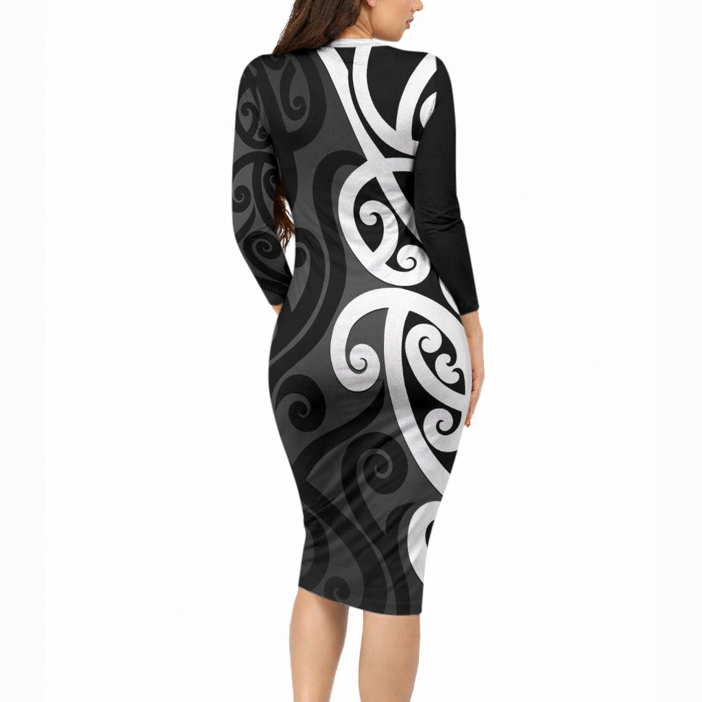 Lil Pakeha Lil Maori New Zealand Long Sleeve Bodycon Dress Kiwi Proud Mangopare Pattern
