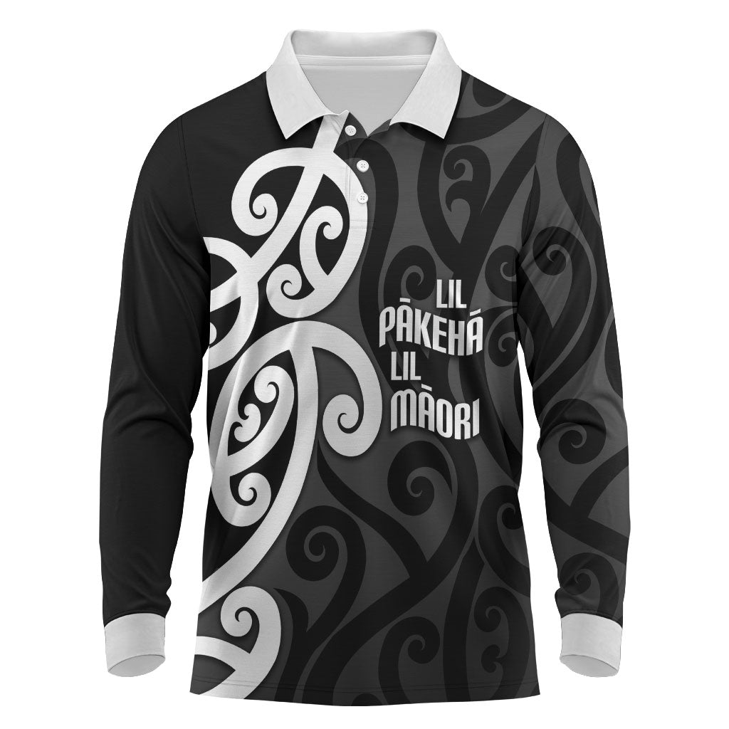 Lil Pakeha Lil Maori New Zealand Long Sleeve Polo Shirt Kiwi Proud Mangopare Pattern