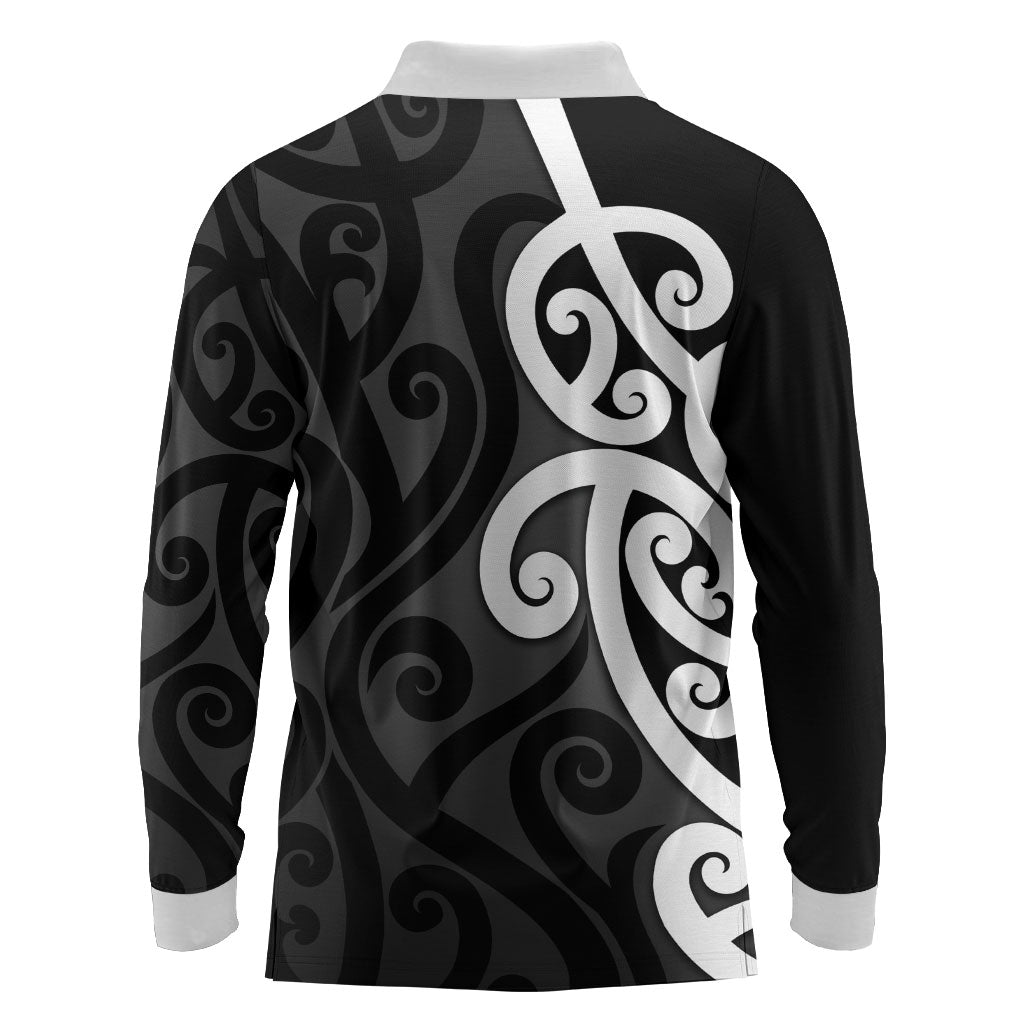 Lil Pakeha Lil Maori New Zealand Long Sleeve Polo Shirt Kiwi Proud Mangopare Pattern