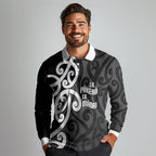 Lil Pakeha Lil Maori New Zealand Long Sleeve Polo Shirt Kiwi Proud Mangopare Pattern