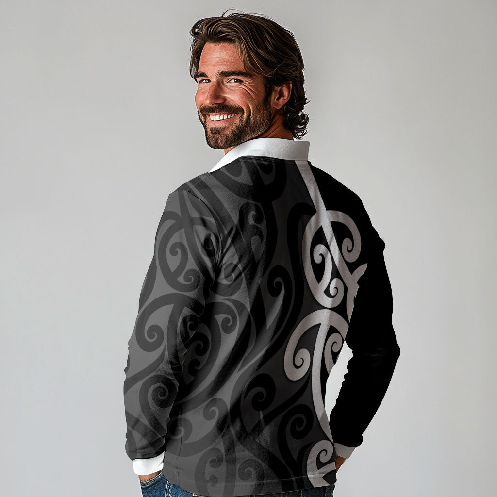 Lil Pakeha Lil Maori New Zealand Long Sleeve Polo Shirt Kiwi Proud Mangopare Pattern