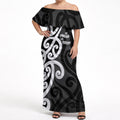 Lil Pakeha Lil Maori New Zealand Off Shoulder Maxi Dress Kiwi Proud Mangopare Pattern