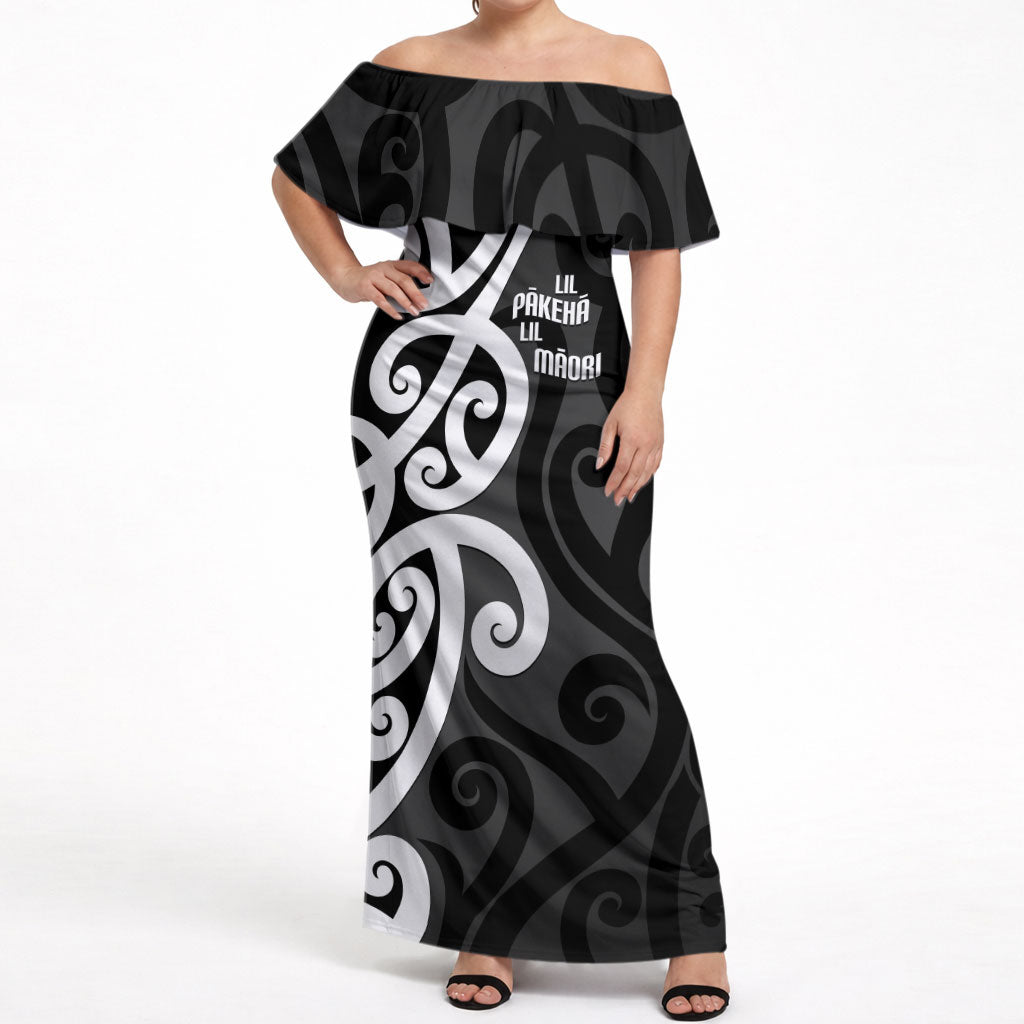 Lil Pakeha Lil Maori New Zealand Off Shoulder Maxi Dress Kiwi Proud Mangopare Pattern