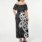 Lil Pakeha Lil Maori New Zealand Off Shoulder Maxi Dress Kiwi Proud Mangopare Pattern