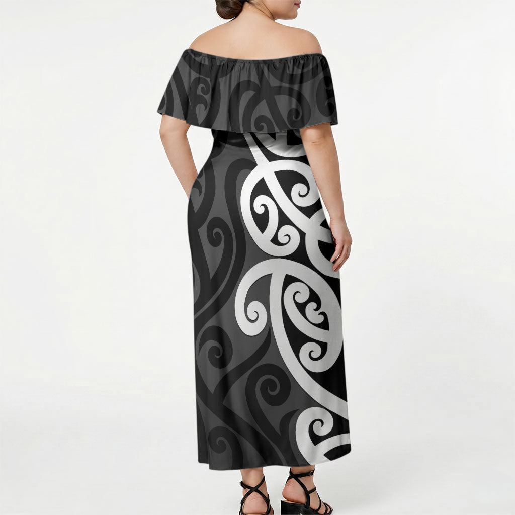 Lil Pakeha Lil Maori New Zealand Off Shoulder Maxi Dress Kiwi Proud Mangopare Pattern