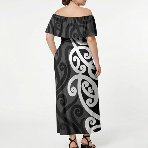 Lil Pakeha Lil Maori New Zealand Off Shoulder Maxi Dress Kiwi Proud Mangopare Pattern