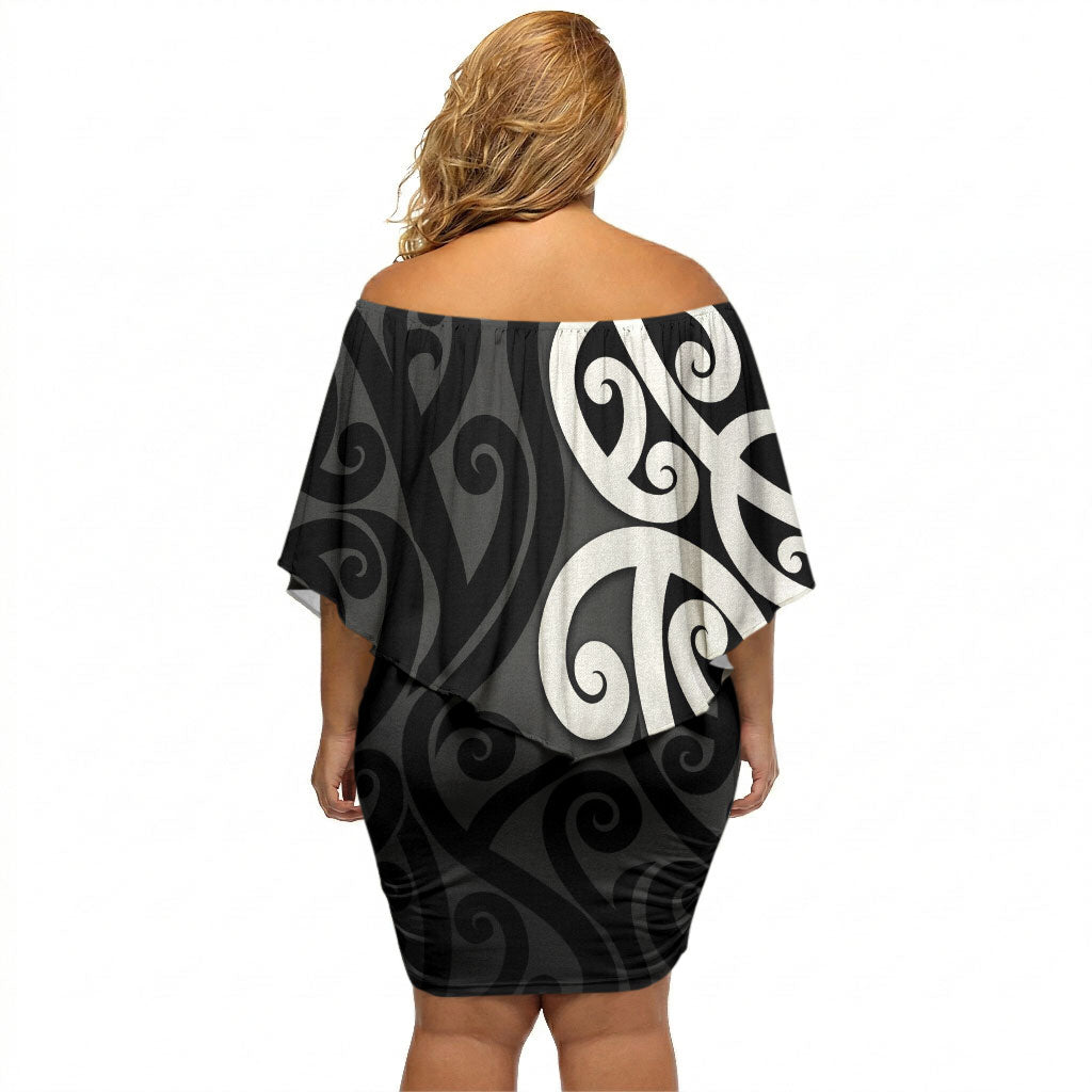 Lil Pakeha Lil Maori New Zealand Off Shoulder Short Dress Kiwi Proud Mangopare Pattern