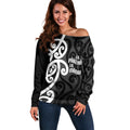 Lil Pakeha Lil Maori New Zealand Off Shoulder Sweater Kiwi Proud Mangopare Pattern