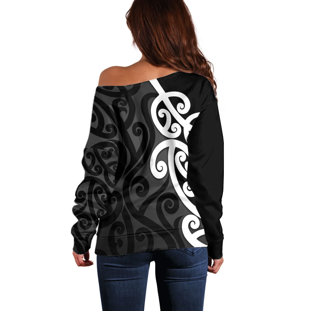 Lil Pakeha Lil Maori New Zealand Off Shoulder Sweater Kiwi Proud Mangopare Pattern