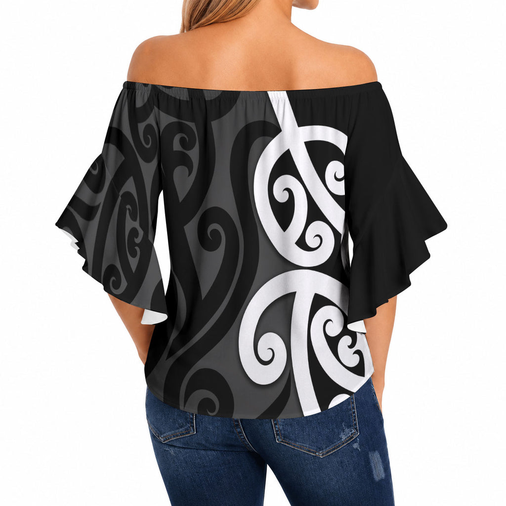 Lil Pakeha Lil Maori New Zealand Off Shoulder Wrap Waist Top Kiwi Proud Mangopare Pattern