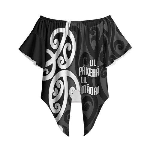 Lil Pakeha Lil Maori New Zealand Off Shoulder Wrap Waist Top Kiwi Proud Mangopare Pattern