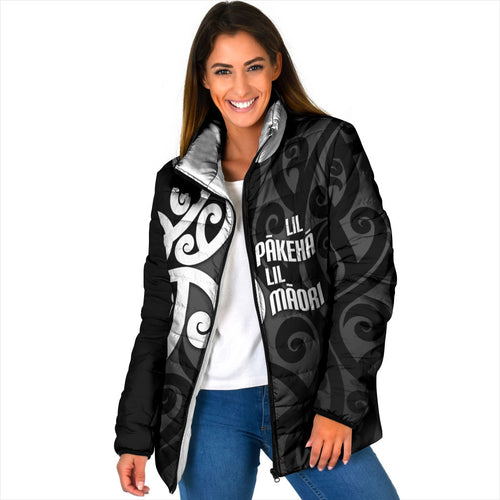 Lil Pakeha Lil Maori New Zealand Padded Jacket Kiwi Proud Mangopare Pattern