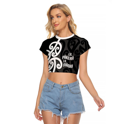Lil Pakeha Lil Maori New Zealand Raglan Cropped T Shirt Kiwi Proud Mangopare Pattern