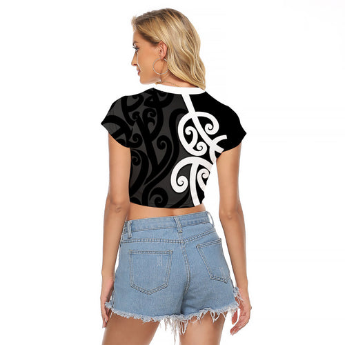Lil Pakeha Lil Maori New Zealand Raglan Cropped T Shirt Kiwi Proud Mangopare Pattern