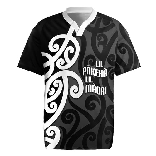Lil Pakeha Lil Maori New Zealand Rugby Jersey Kiwi Proud Mangopare Pattern