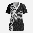 Lil Pakeha Lil Maori New Zealand Scrub Top Kiwi Proud Mangopare Pattern