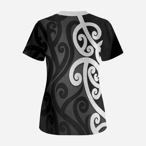 Lil Pakeha Lil Maori New Zealand Scrub Top Kiwi Proud Mangopare Pattern