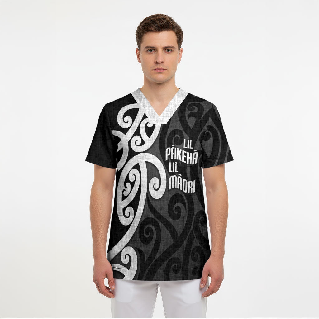 Lil Pakeha Lil Maori New Zealand Scrub Top Kiwi Proud Mangopare Pattern