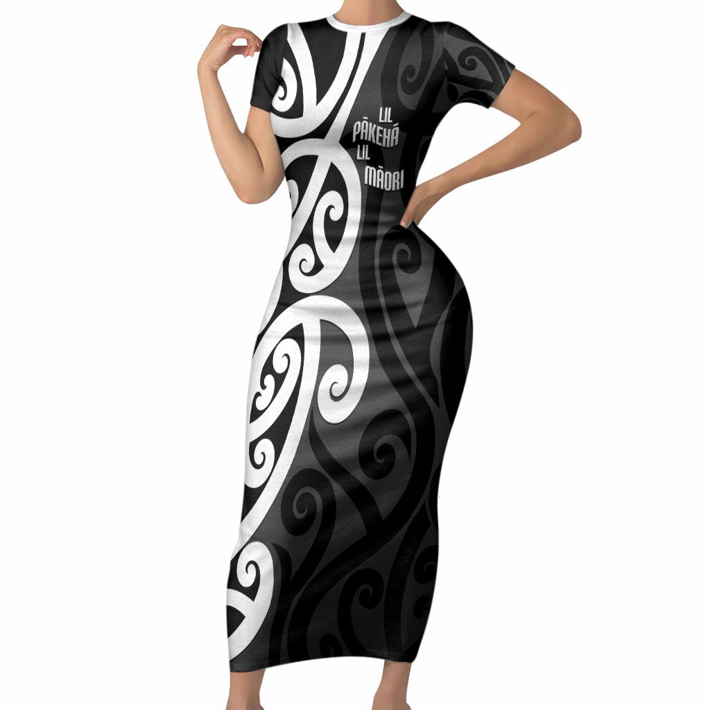 Lil Pakeha Lil Maori New Zealand Short Sleeve Bodycon Dress Kiwi Proud Mangopare Pattern