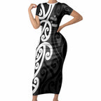 Lil Pakeha Lil Maori New Zealand Short Sleeve Bodycon Dress Kiwi Proud Mangopare Pattern