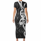 Lil Pakeha Lil Maori New Zealand Short Sleeve Bodycon Dress Kiwi Proud Mangopare Pattern