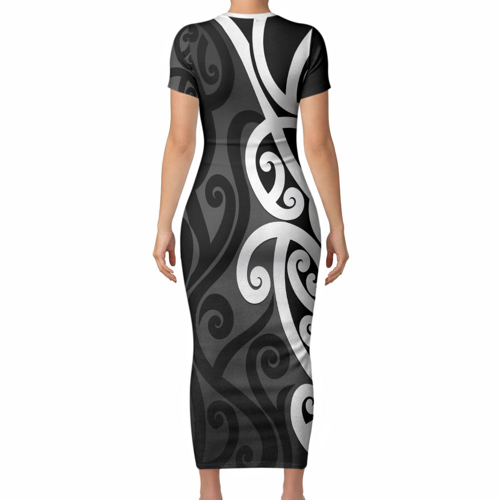 Lil Pakeha Lil Maori New Zealand Short Sleeve Bodycon Dress Kiwi Proud Mangopare Pattern