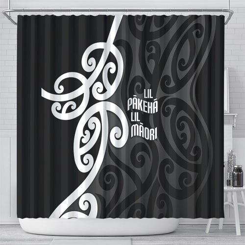 Lil Pakeha Lil Maori New Zealand Shower Curtain Kiwi Proud Mangopare Pattern