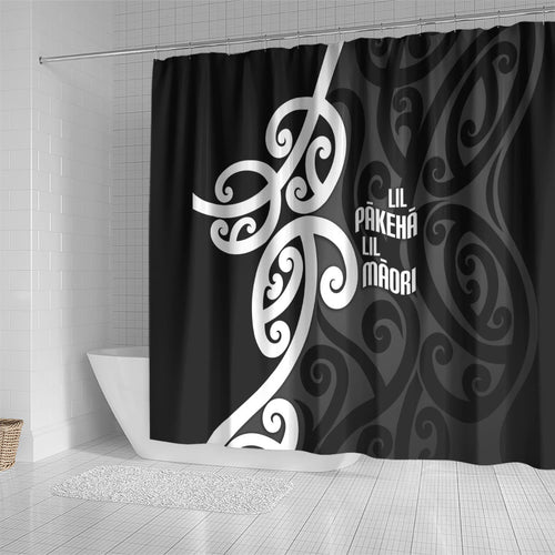 Lil Pakeha Lil Maori New Zealand Shower Curtain Kiwi Proud Mangopare Pattern