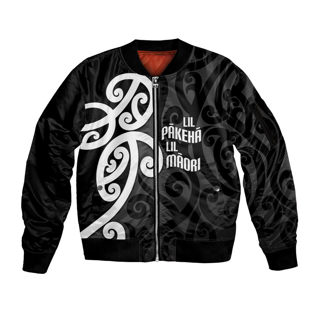 Lil Pakeha Lil Maori New Zealand Sleeve Zip Bomber Jacket Kiwi Proud Mangopare Pattern