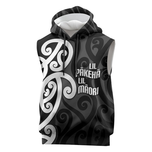 Lil Pakeha Lil Maori New Zealand Sleeveless Hoodie Kiwi Proud Mangopare Pattern