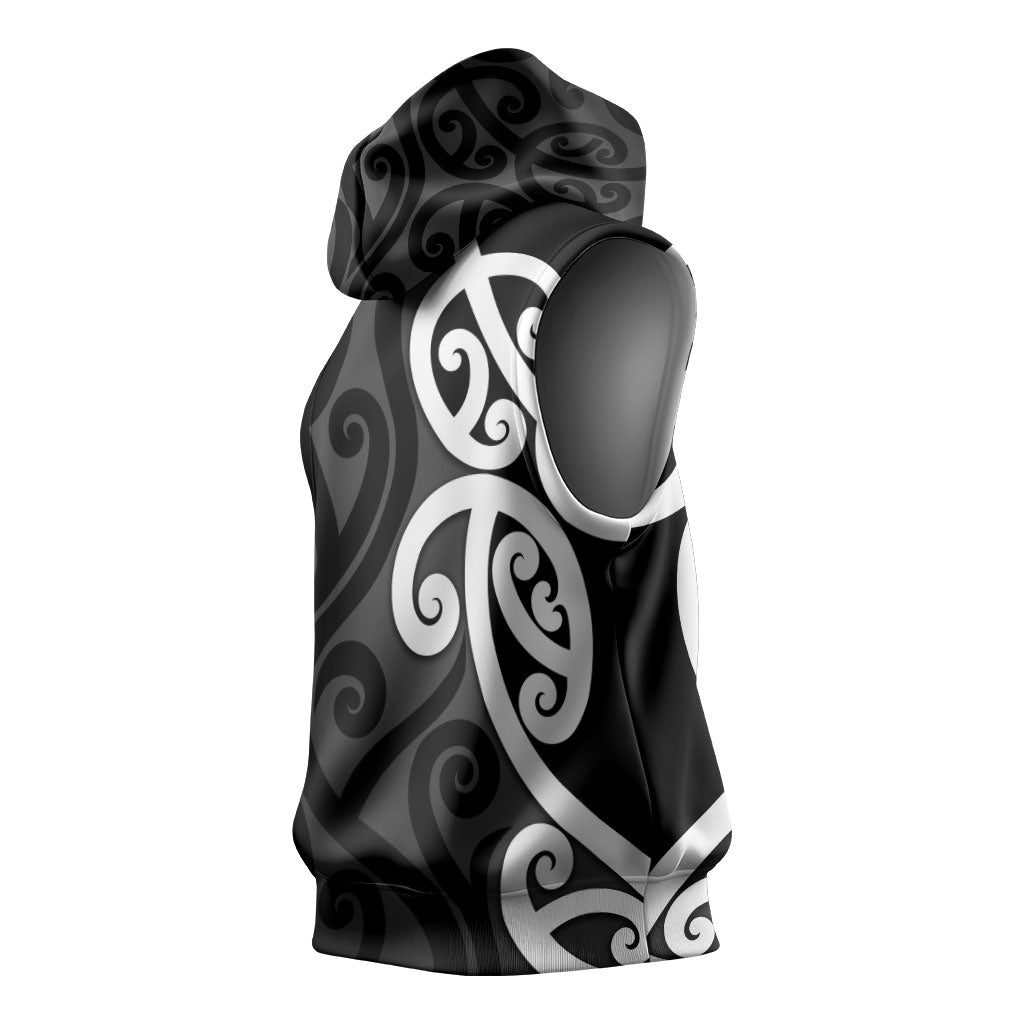 Lil Pakeha Lil Maori New Zealand Sleeveless Hoodie Kiwi Proud Mangopare Pattern