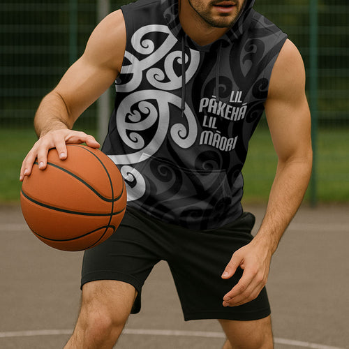 Lil Pakeha Lil Maori New Zealand Sleeveless Hoodie Kiwi Proud Mangopare Pattern