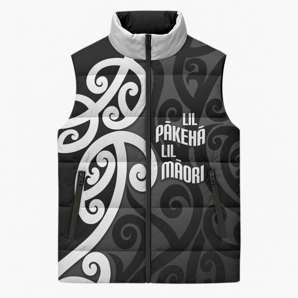 Lil Pakeha Lil Maori New Zealand Sleeveless Puffer Jacket Kiwi Proud Mangopare Pattern