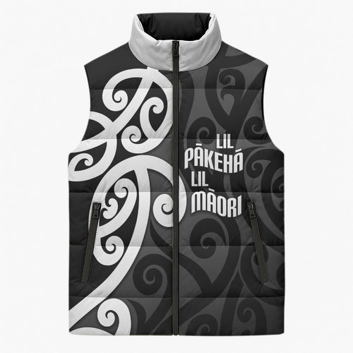 Lil Pakeha Lil Maori New Zealand Sleeveless Puffer Jacket Kiwi Proud Mangopare Pattern