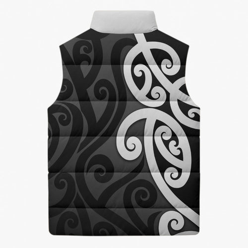 Lil Pakeha Lil Maori New Zealand Sleeveless Puffer Jacket Kiwi Proud Mangopare Pattern