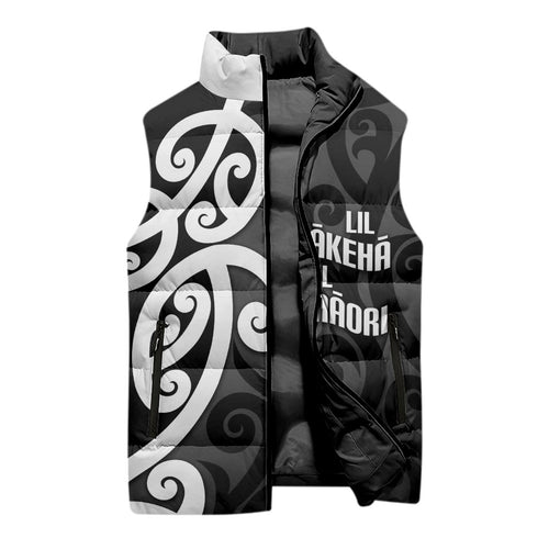 Lil Pakeha Lil Maori New Zealand Sleeveless Puffer Jacket Kiwi Proud Mangopare Pattern