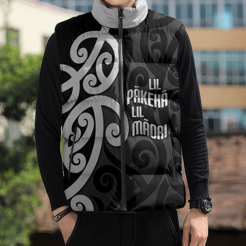 Lil Pakeha Lil Maori New Zealand Sleeveless Puffer Jacket Kiwi Proud Mangopare Pattern