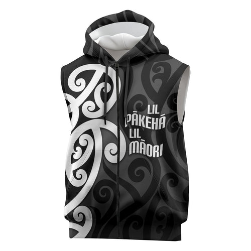 Lil Pakeha Lil Maori New Zealand Sleeveless Zip Hoodie Kiwi Proud Mangopare Pattern