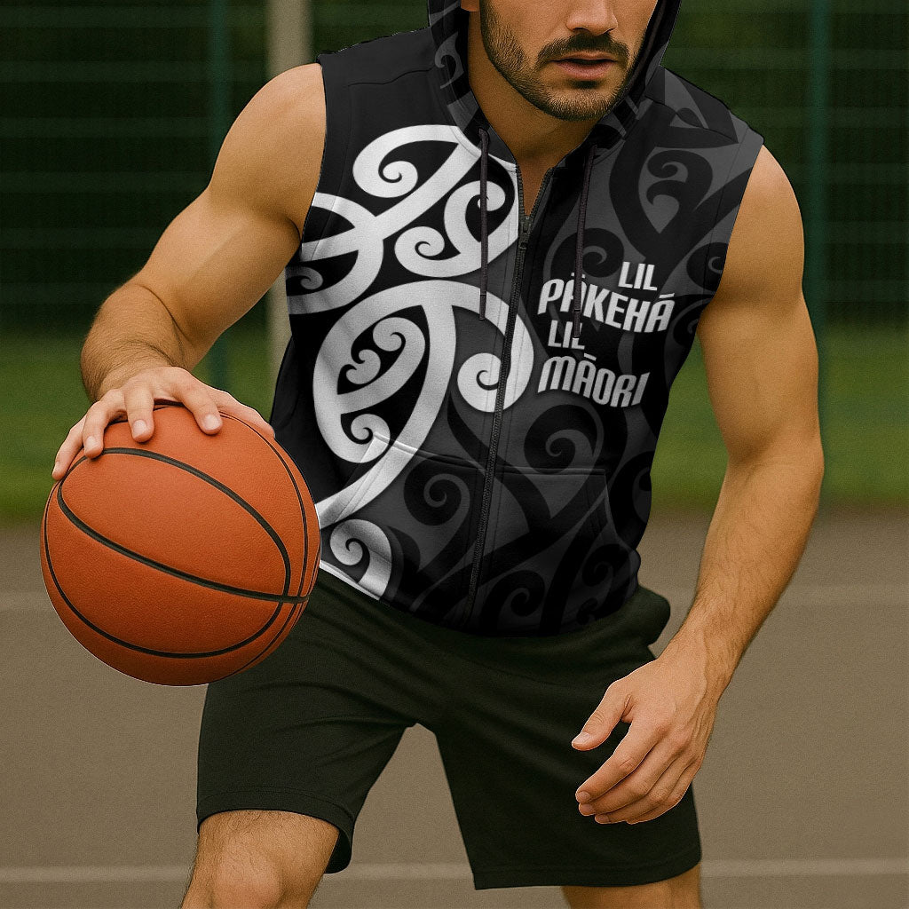 Lil Pakeha Lil Maori New Zealand Sleeveless Zip Hoodie Kiwi Proud Mangopare Pattern