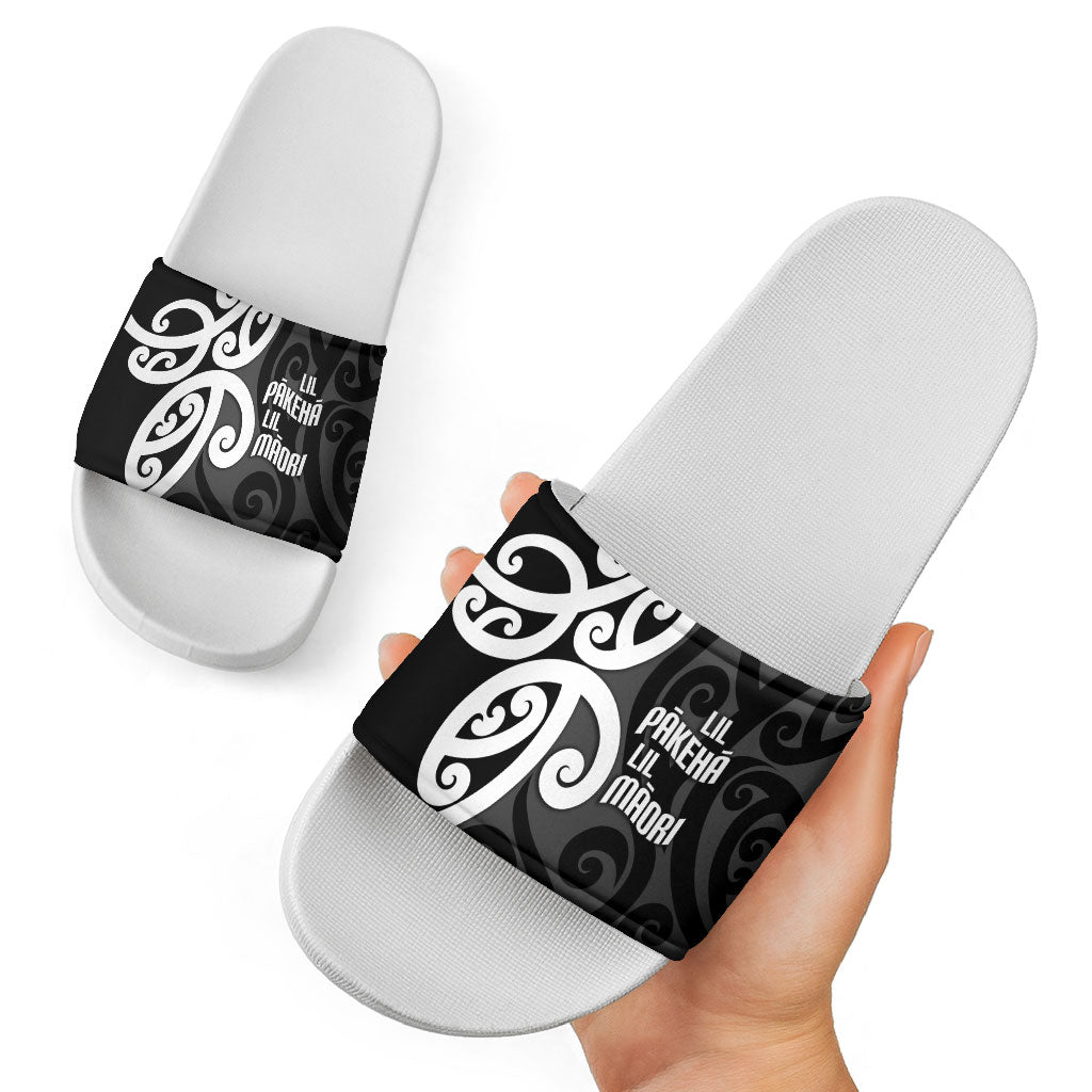 Lil Pakeha Lil Maori New Zealand Slide Sandals Kiwi Proud Mangopare Pattern